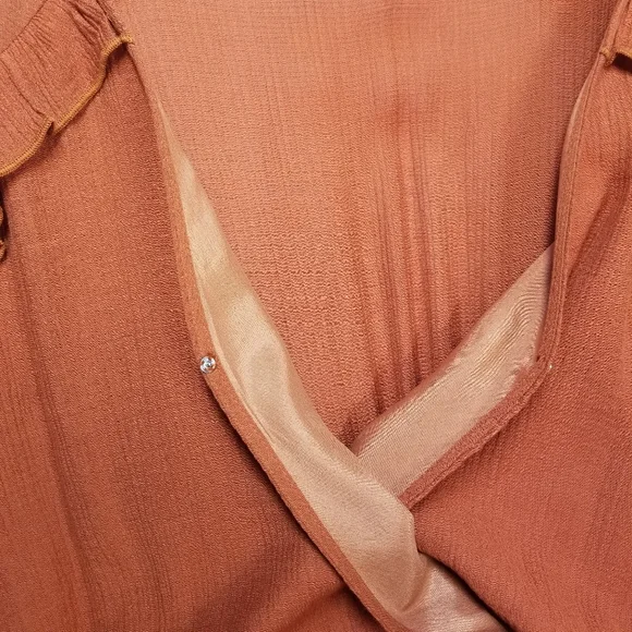 & Merci Woman SzL Romper Ruffle Long Sleeve Drawstring Waist V Neck Burnt Orange - Picture 6 of 13